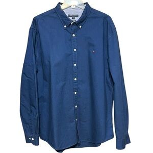 Tommy Hilfiger Cotton Poplin Button Down Shirt XXL Blue Long Sleeve Custom Fit